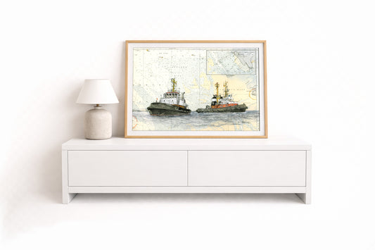 Schlepper Bugsier im Warteeinsatz – Kunstdruck von Gero Klemke