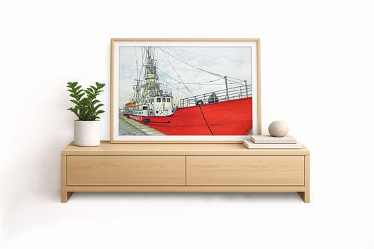 Feuerschiff Fehmarnbelt am Pier – Kunstdruck von Gero Klemke