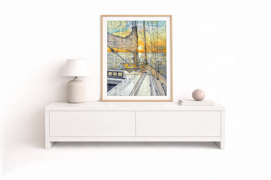 Segler vor Sonnenaufgang – Kunstdruck von Gero Klemke