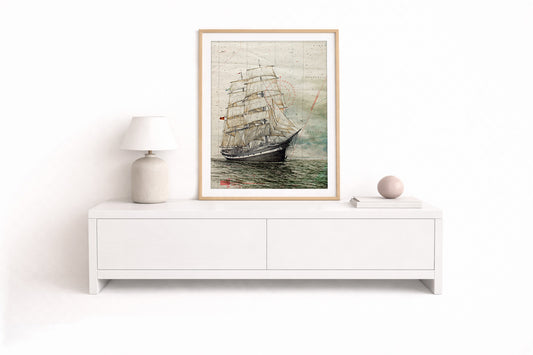 Seute Deern vorne mit Segeln – Kunstdruck von Gero Klemke