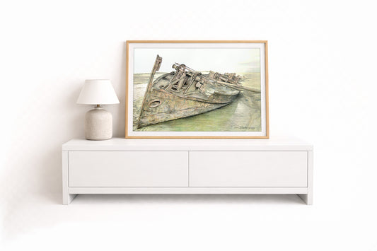 Wrack eines Shellsaugbaggers – Kunstdruck von Gero Klemke