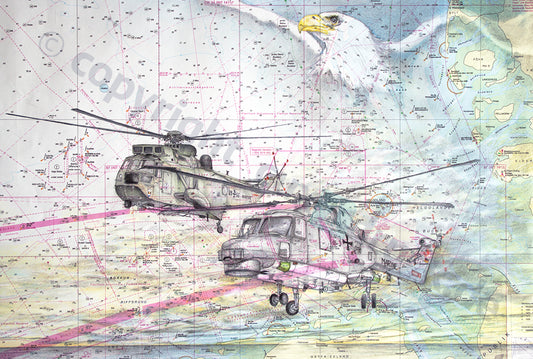 Adler über Sea King & Lynx – Kunstdruck von Gero Klemke
