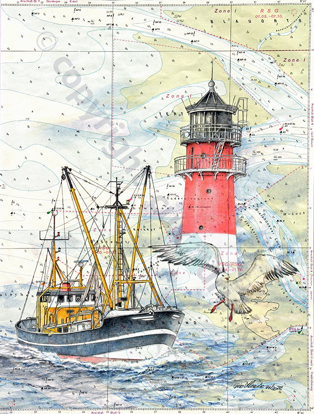 Leuchtturm Büsum mit Krabbenkutter