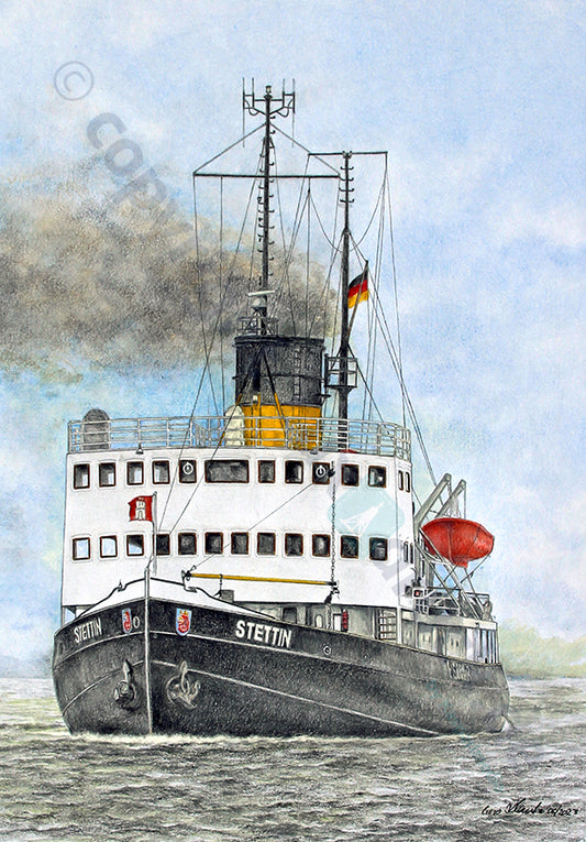 Dampfeisbrecher Stettin Hamburg – Kunstdruck von Gero Klemke