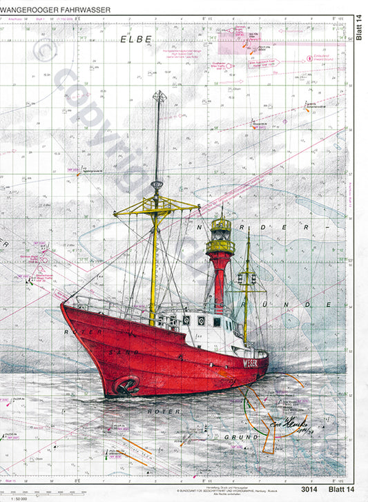 Feuerschiff Weser – Kunstdruck von Gero Klemke