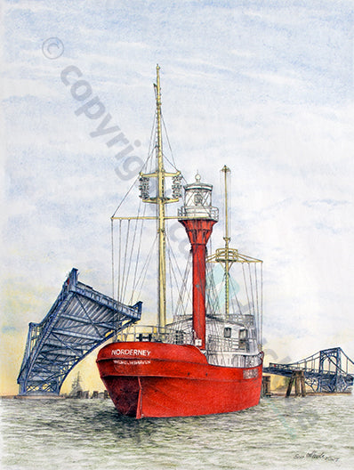 Feuerschiff Wilhelmshaven vor Kaiser-Wilhelm-Brücke – Kunstdruck von Gero Klemke