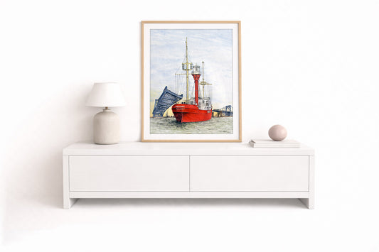 Feuerschiff Wilhelmshaven vor Kaiser-Wilhelm-Brücke – Kunstdruck von Gero Klemke