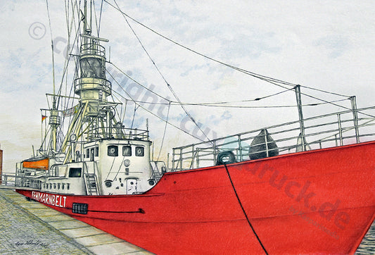 Feuerschiff Fehmarnbelt am Pier – Kunstdruck von Gero Klemke