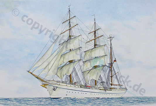 Gorch Fock Bb-Seite mit Segeln – Kunstdruck von Gero Klemke