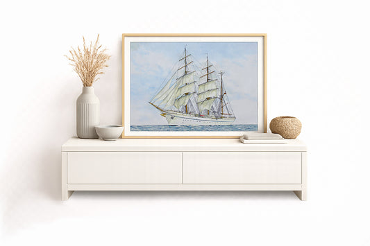 Gorch Fock Bb-Seite mit Segeln – Kunstdruck von Gero Klemke