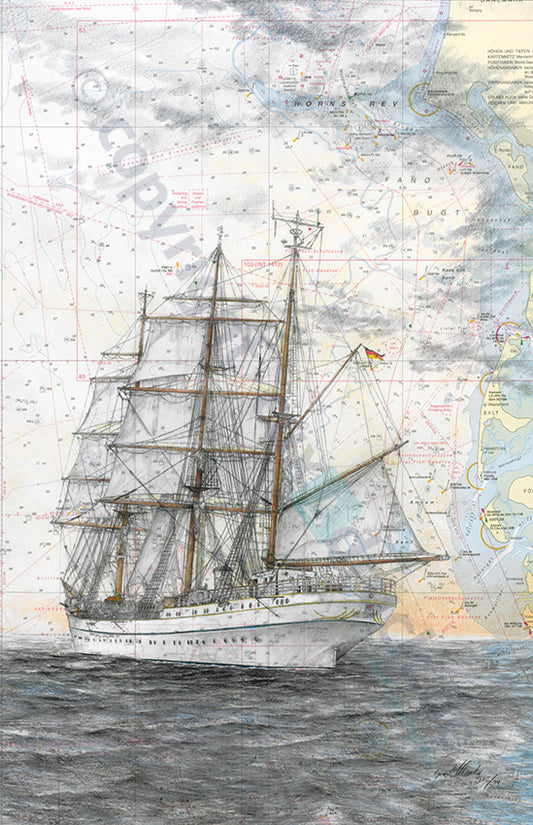 Gorch Fock achtern – Kunstdruck von Gero Klemke