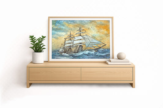 Gorch Fock im Sturm – Kunstdruck von Gero Klemke