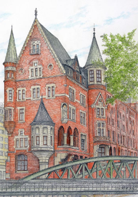 Kontorhaus am Sandtorkai Hamburg – Kunstdruck von Gero Klemke