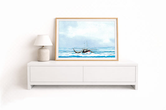 Krabbenkutter mit Netzen – Kunstdruck von Gero Klemke