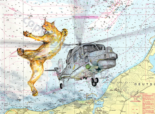 Luchs und Helikopter Lynx – Kunstdruck von Gero Klemke