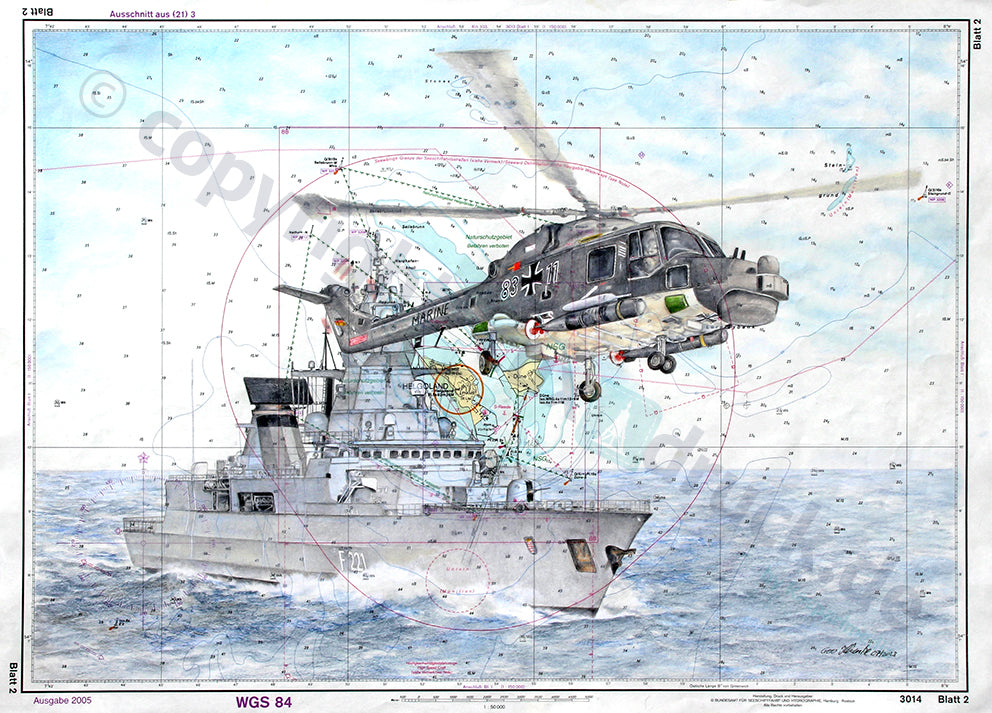 Lynx Helikopter mit Fregatte F221 Hessen