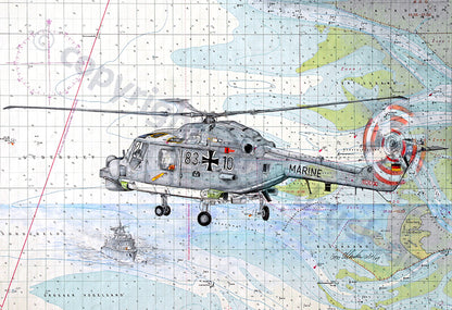 Lynx Helikopter mit Fregatte Bayern