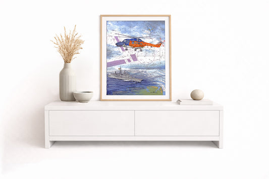 Lynx Helikopter & Fregatte – Kunstdruck von Gero Klemke