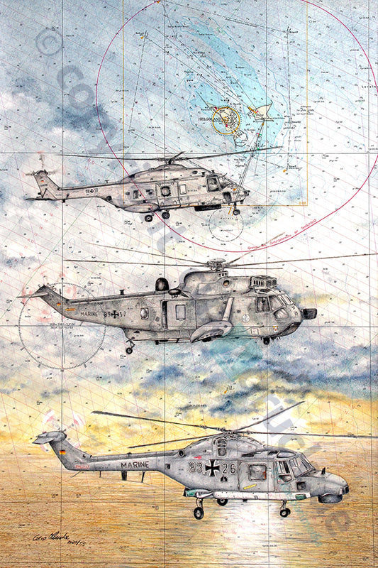 Drei Marine Helikopter – Kunstdruck von Gero Klemke