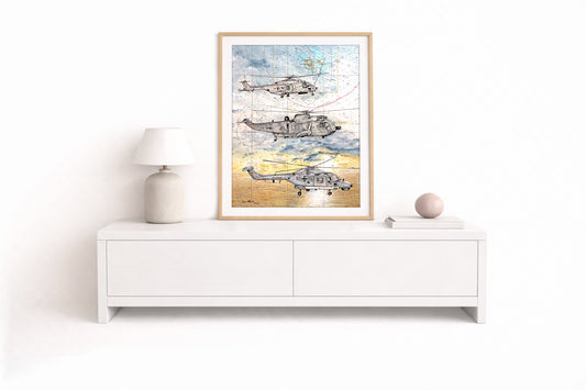 Drei Marine Helikopter – Kunstdruck von Gero Klemke