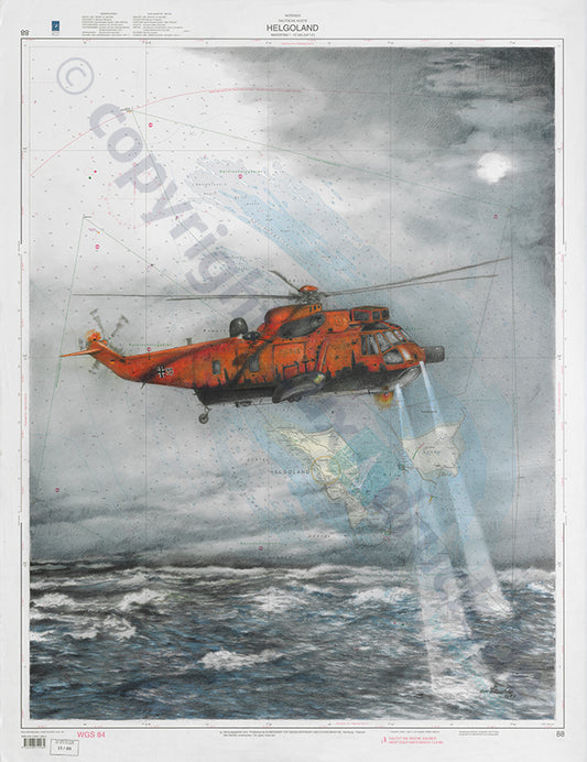 Nachtflug roter Sea King – Kunstdruck von Gero Klemke