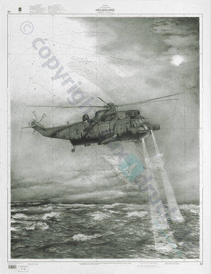 Nachtflug Sea King in Schwarz-Weiß