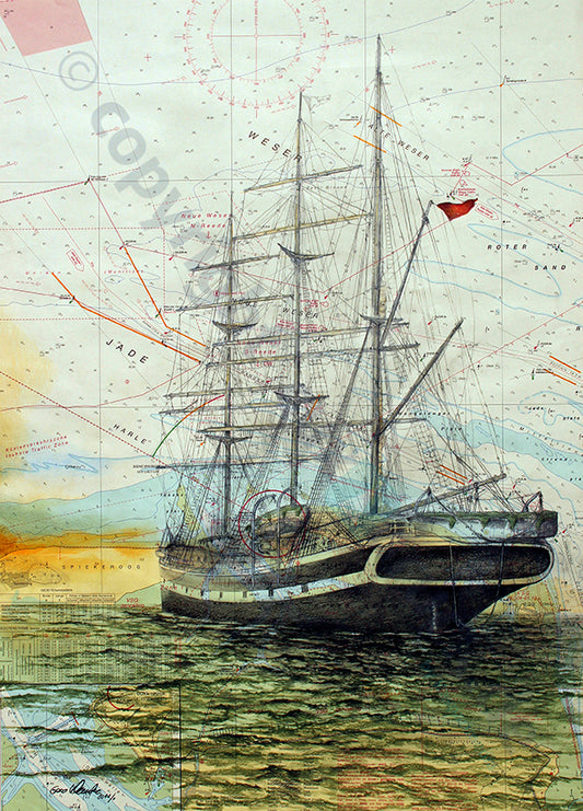 Seute Deern achtern ohne Segel II – Kunstdruck von Gero Klemke