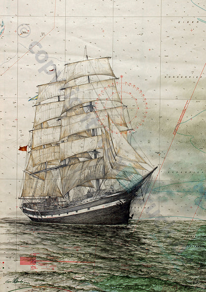 Seute Deern vorne mit Segeln