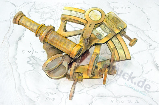 Sextant auf Seekarte – Kunstdruck von Gero Klemke