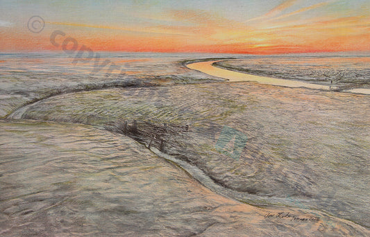 Sonnenuntergang im Watt – Kunstdruck von Gero Klemke