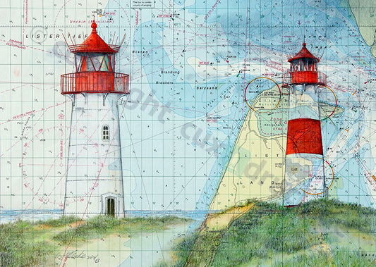 Leuchttürme List Ost & West Sylt – Kunstdruck von Gero Klemke